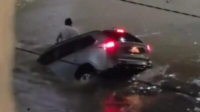 Enfermeiro resgatado após carro cair em canal em Vitória da Conquista